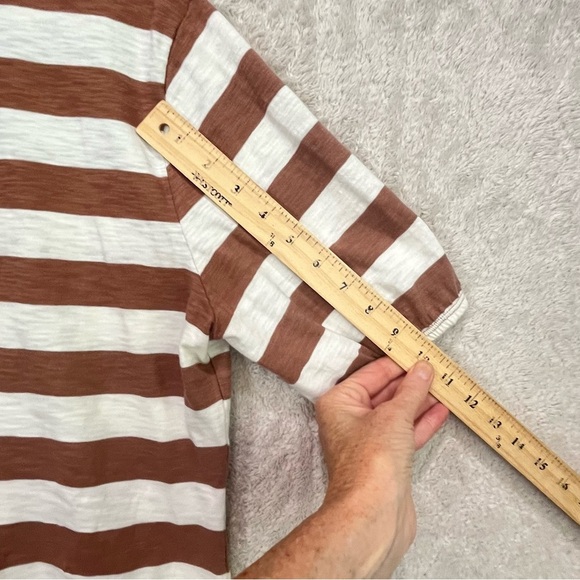 Pact Organic Cotton Striped Brown Ivory Top Sz M Short Sleeve Ecofriendly - Picture 12 of 13